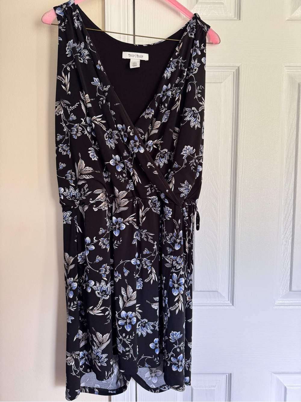 White House Black Market Size 12 Black Floral Faux Wrap Romper Shorts Sleeveless